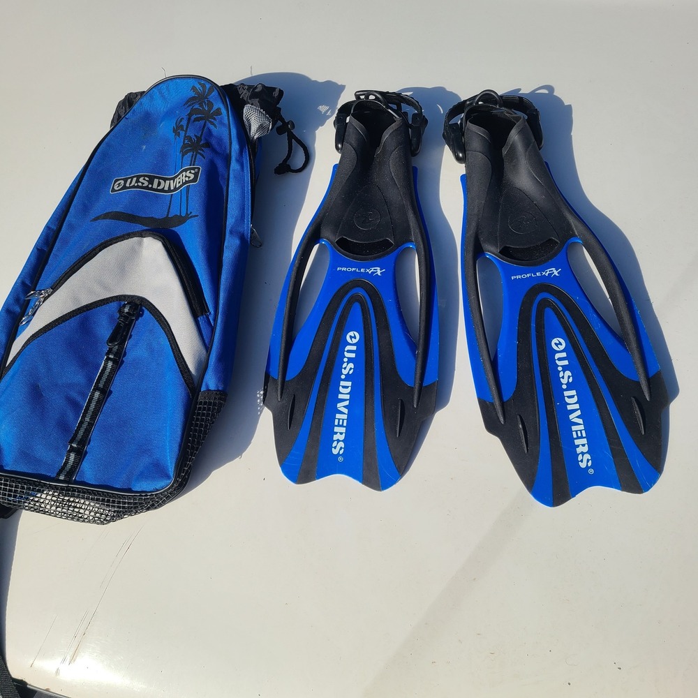 US Divers Proflex FX Snorkeling Fins Blue Black‎ with Sling Carry Bag Size Small